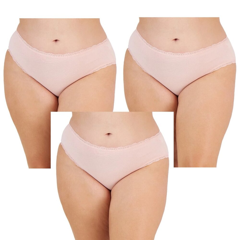 Jenni Women's Plus Size 3-Pack Lace-Trim Hipster Panty Underwear, Pink, 3X
